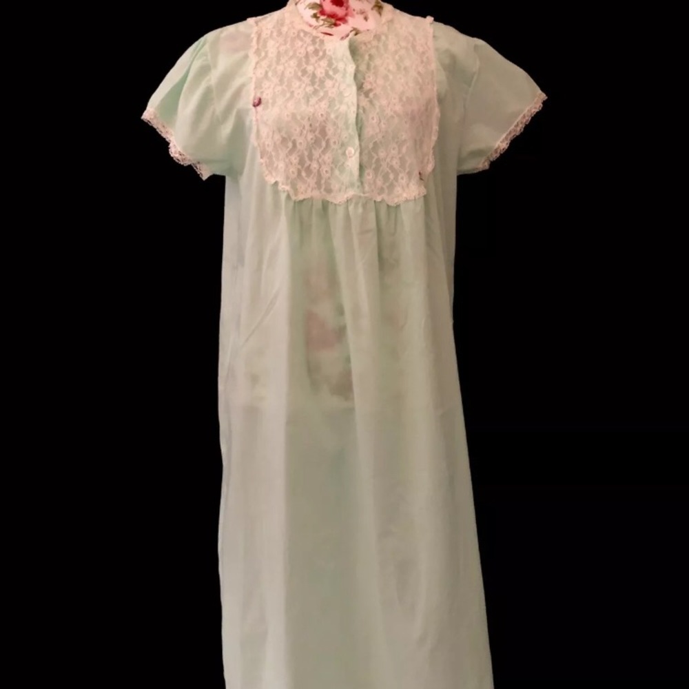 Vintage Mint Green  and Lace Nightgown